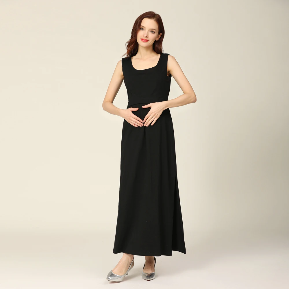 Vestido de maternity verano – Algodón elástico sin mangas a rayas - imagen 4