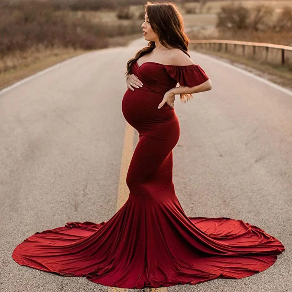 Vestido de maternidad sin hombros para sesión fotográfica - imagen 2