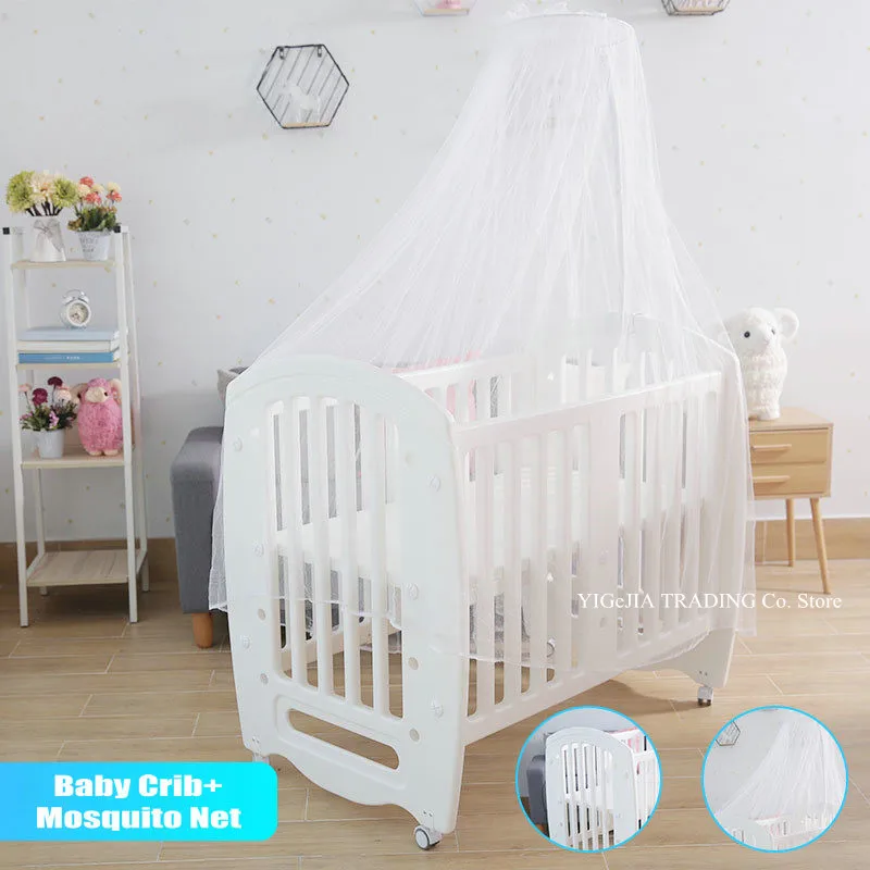 Cuna infantil multifuncional con mosquitera y panel de juego