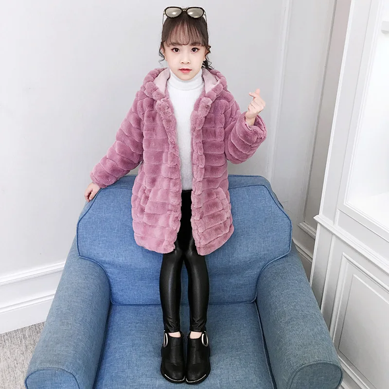 Abrigo de invierno para niña con capucha de piel sintética - imagen 5