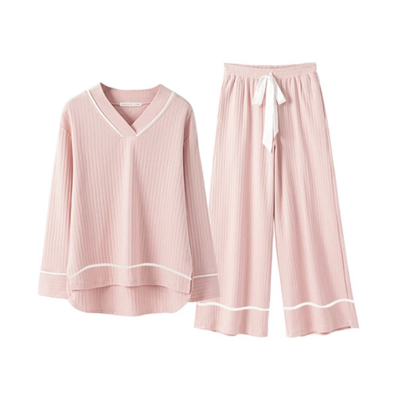 Pijama de lactancia de algodón para embarazo y otoño en rosa - imagen 2