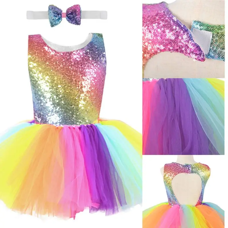 Disfraz de baile infantil princesa con lentejuelas arcoíris - imagen 3