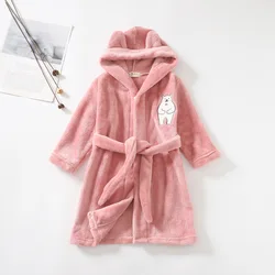 Albornoz de franela con capucha para niños y niñas