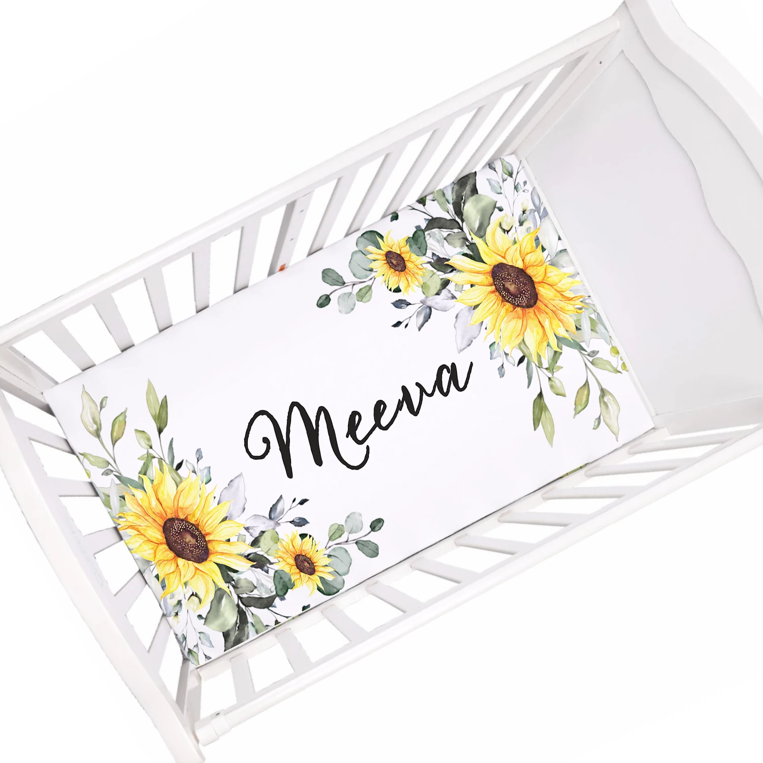 Sábana ajustable para cuna con nombre personalizado y flores - imagen 3