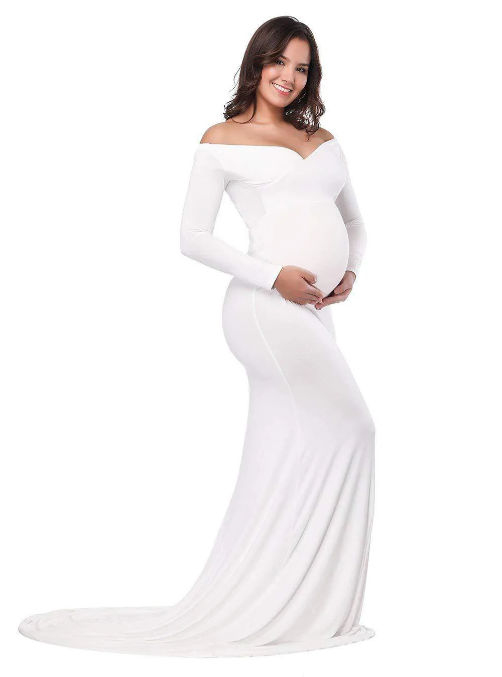 Vestido de maternidad elegante con manga larga y cuello en V para otoño - imagen 4