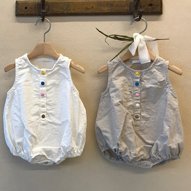 Pelele de verano sin mangas de lino y algodón para niños - imagen 3