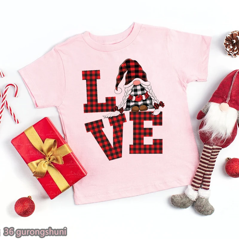 Camiseta rosa Gnomies Kawaii manga corta Feliz Año Nuevo para niños