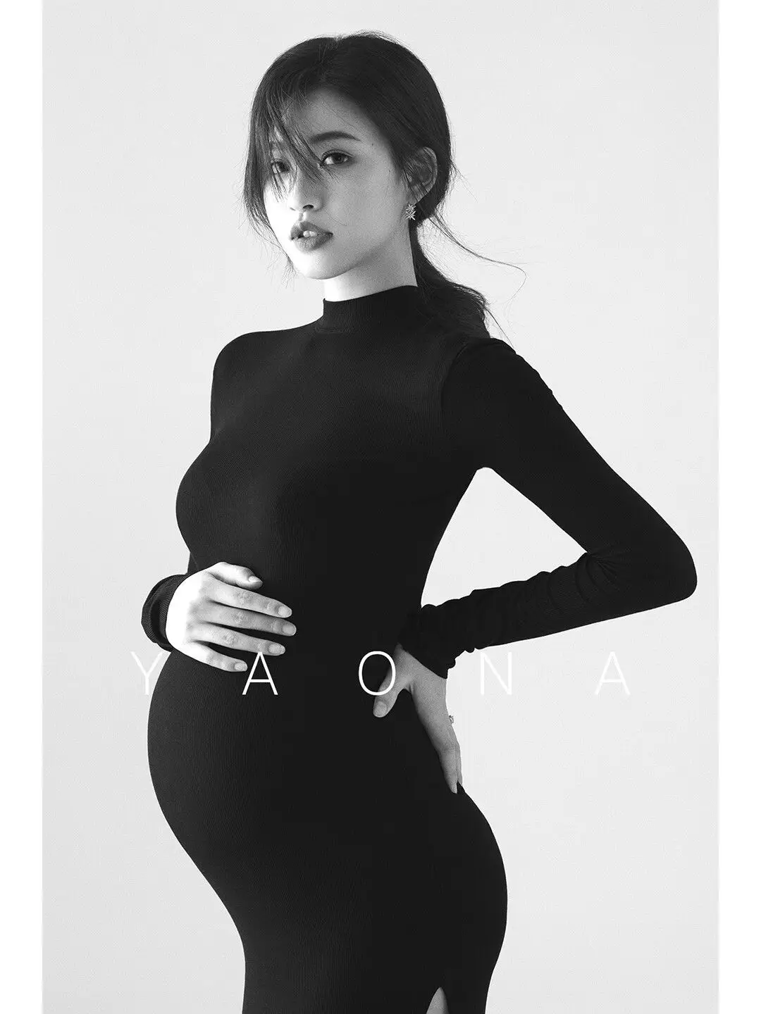 Vestido premamá negro elegante – Suave para fotos de embarazo - imagen 4