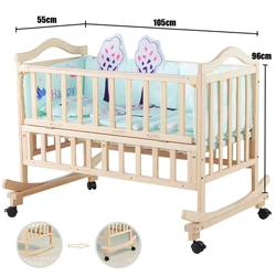 Cuna mecedora automática de pino natural con mosquitera y colcha