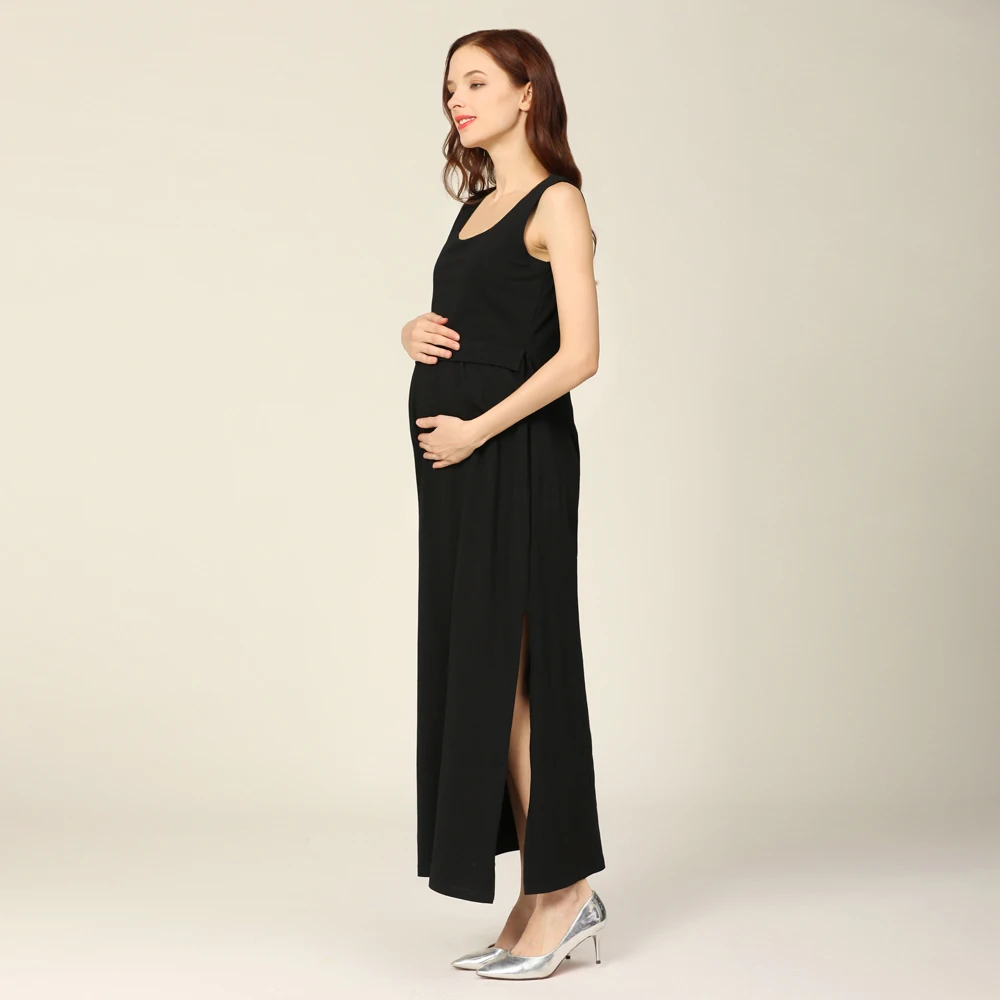 Vestido de maternity verano – Algodón elástico sin mangas a rayas - imagen 2