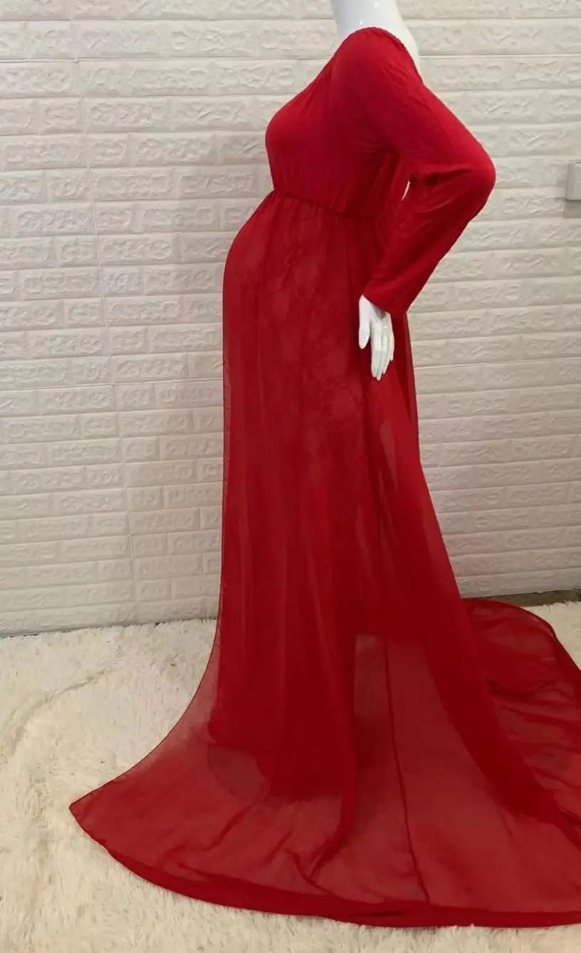 Vestido de maternidad de gasa y encaje para fotos de embarazo - imagen 4