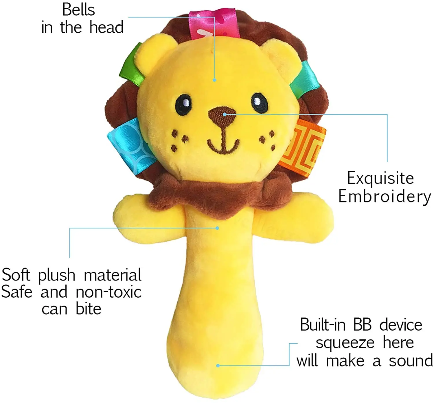 Sonajero de tela suave con animal tipo peluche educativo para bebé - imagen 4