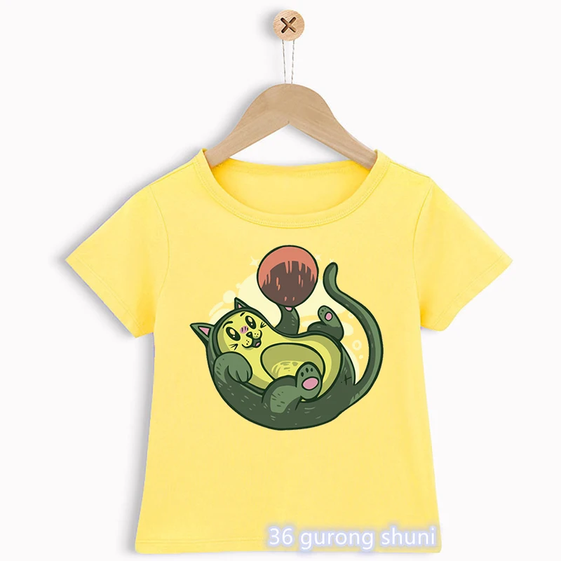 Camiseta verano niños – Algodón con estampado gato y aguacate