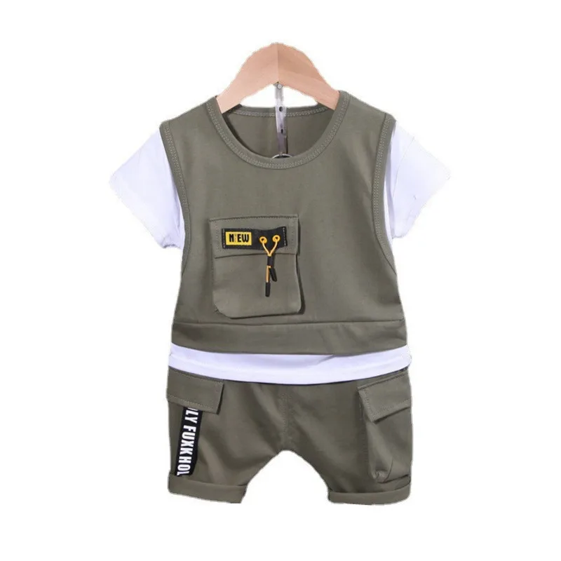 Conjunto deportivo de algodón para niños – Camiseta y pantalón corto verano - imagen 2