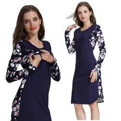 Vestido de lactancia otoño manga larga algodón elástico estampado