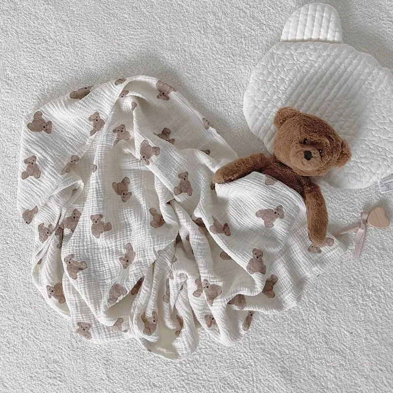 Manta suave de algodón con estampado de oso para bebé - imagen 3