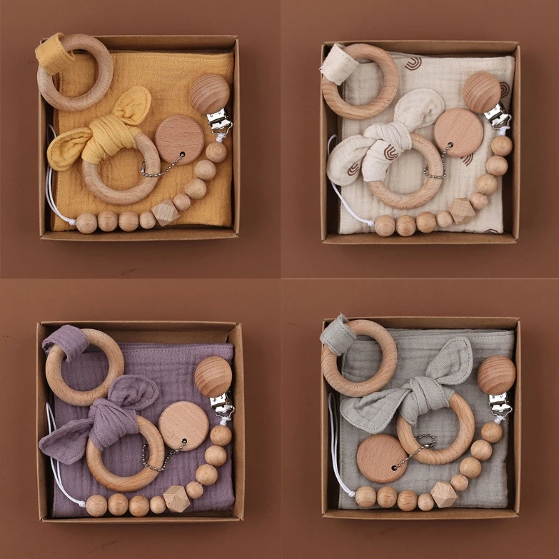 Juego de cadena para chupete con clips de oreja de conejo