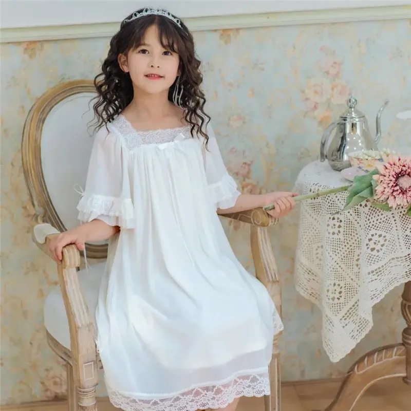 Camisón fino de malla con encaje para niña – Estilo princesa