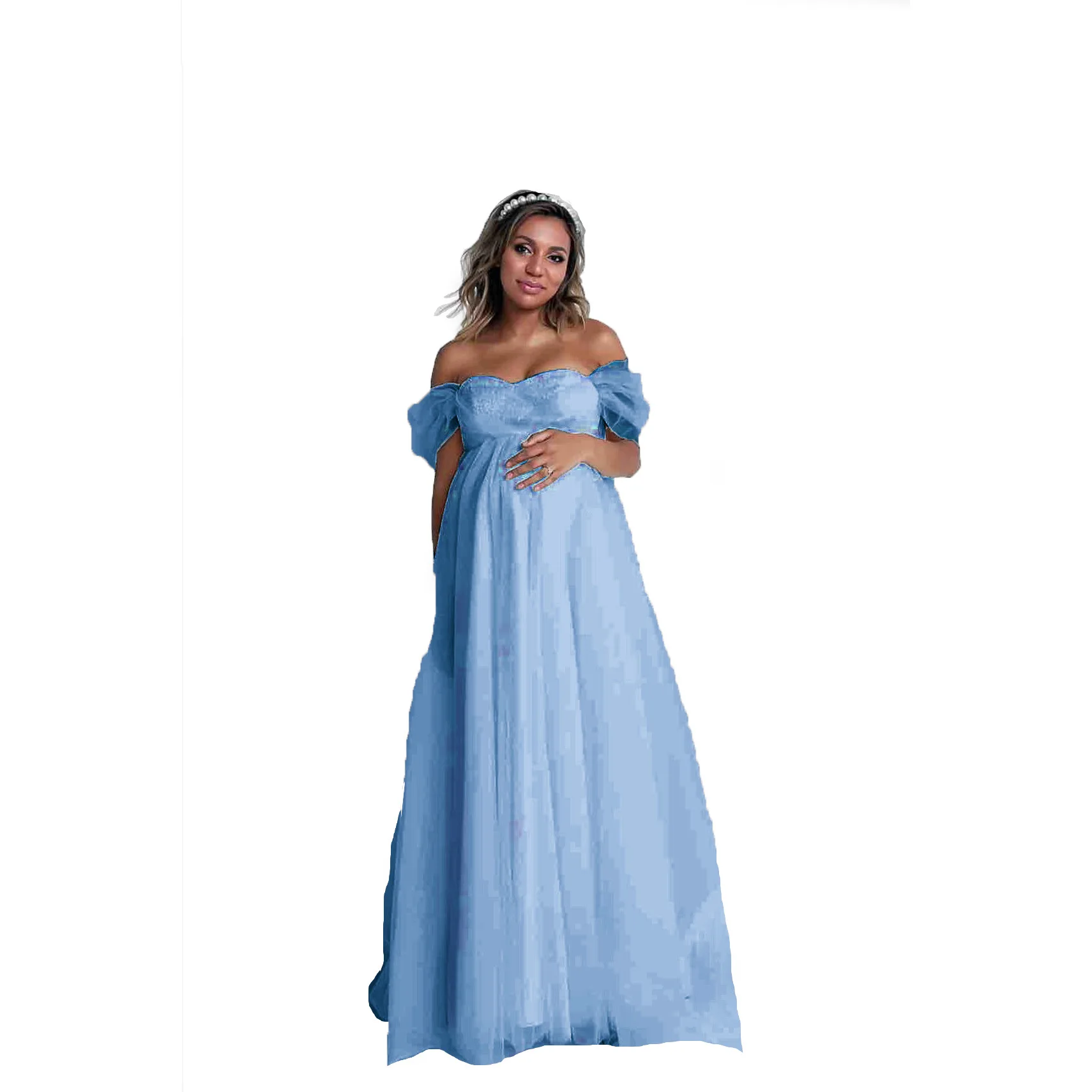 Vestido de embarazo sin tirantes, encaje con cuello en V elegante - imagen 2