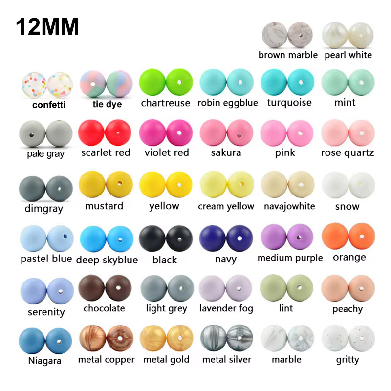 Cuentas de silicona coloridas de 12mm para collar de lactancia