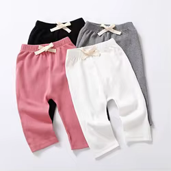 Pantalones de algodon para bebe con lazo - acanalados y elasticos
