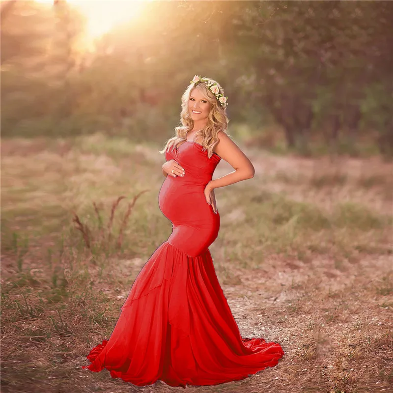 Vestido de maternidad largo de jersey elástico para sesión de fotos - imagen 4
