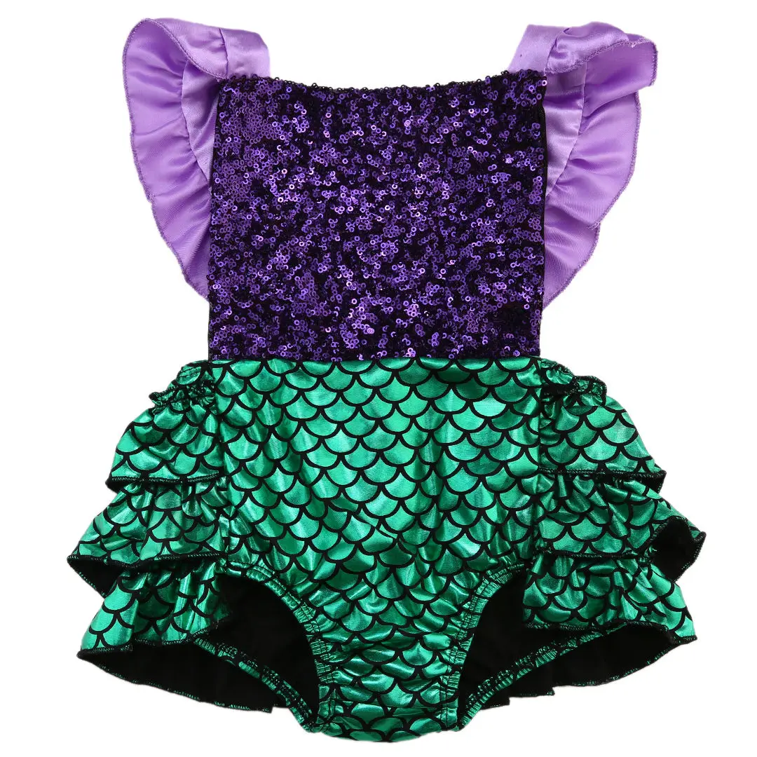 Pelele verano bebé con lentejuelas y volantes – Diseño sirena sin mangas - imagen 2