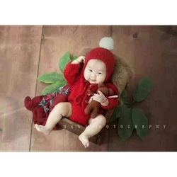 Conjunto de fotografía recién nacido rojo Navidad con gorro