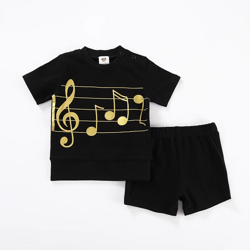 Conjunto bebé negro informal: jersey redondo y pantalón corto