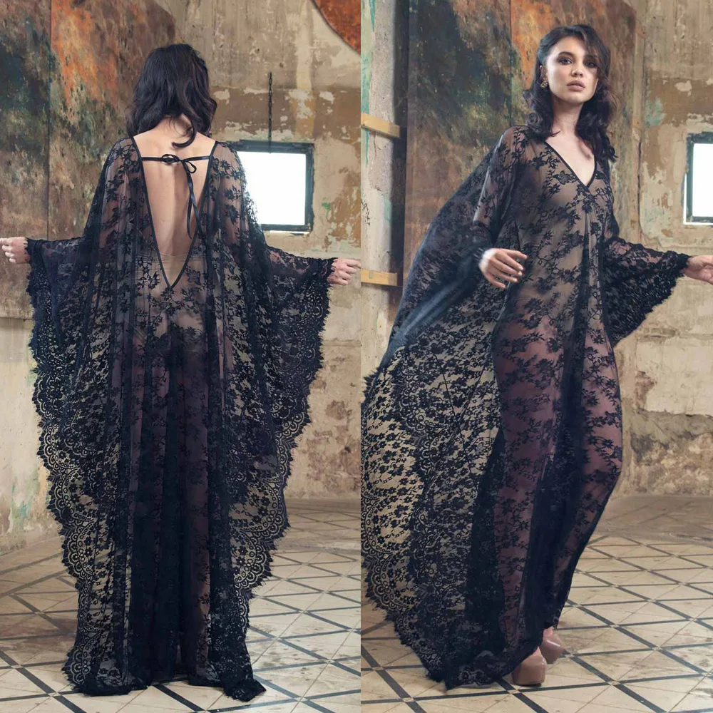 Vestido de tul largo para embarazadas con encaje y cuello en V - imagen 2
