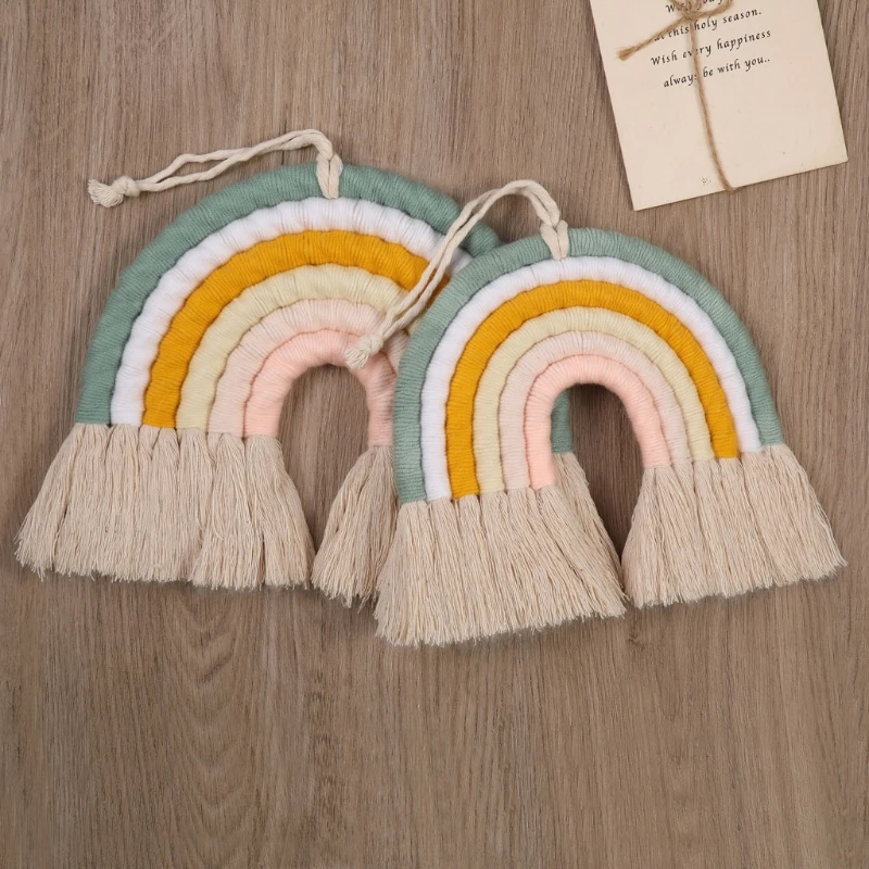 Tapiz de arcoíris tejido nórdico para decorar cuarto infantil - imagen 4