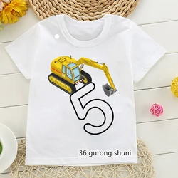 Camiseta infantil de algodón suave con excavadora y unicornio