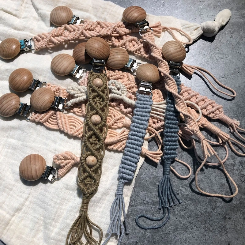 Cadena portachupetes de algodón con clip de madera de haya para bebé - imagen 4