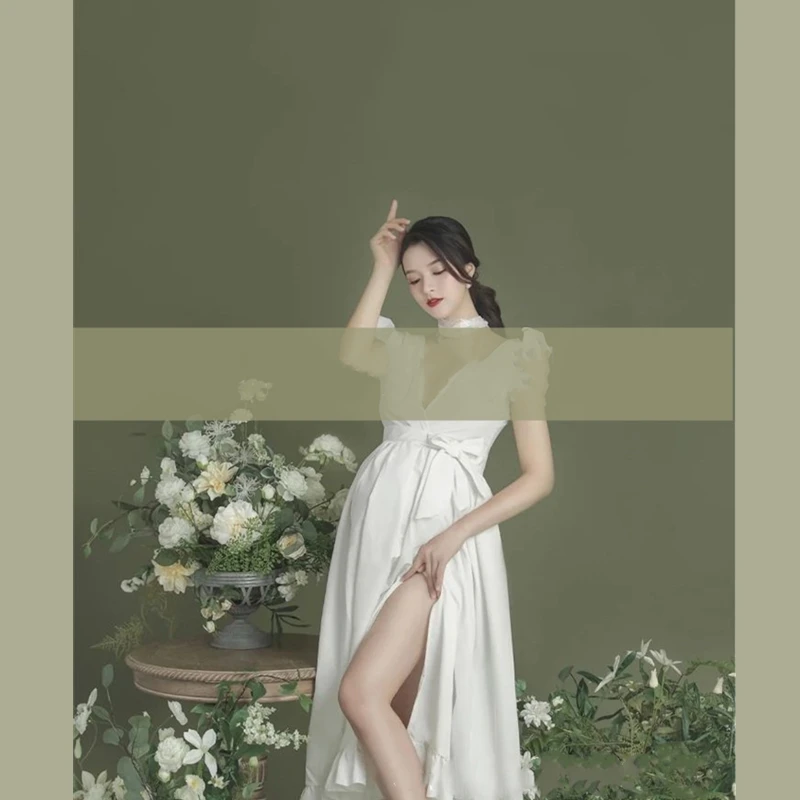 Vestido de maternidad blanco para sesión de fotos de embarazo - imagen 3