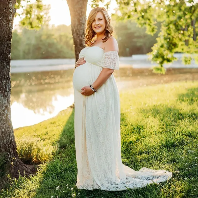 Vestido premamá de encaje con volantes para sesión de fotos de embarazo - imagen 3