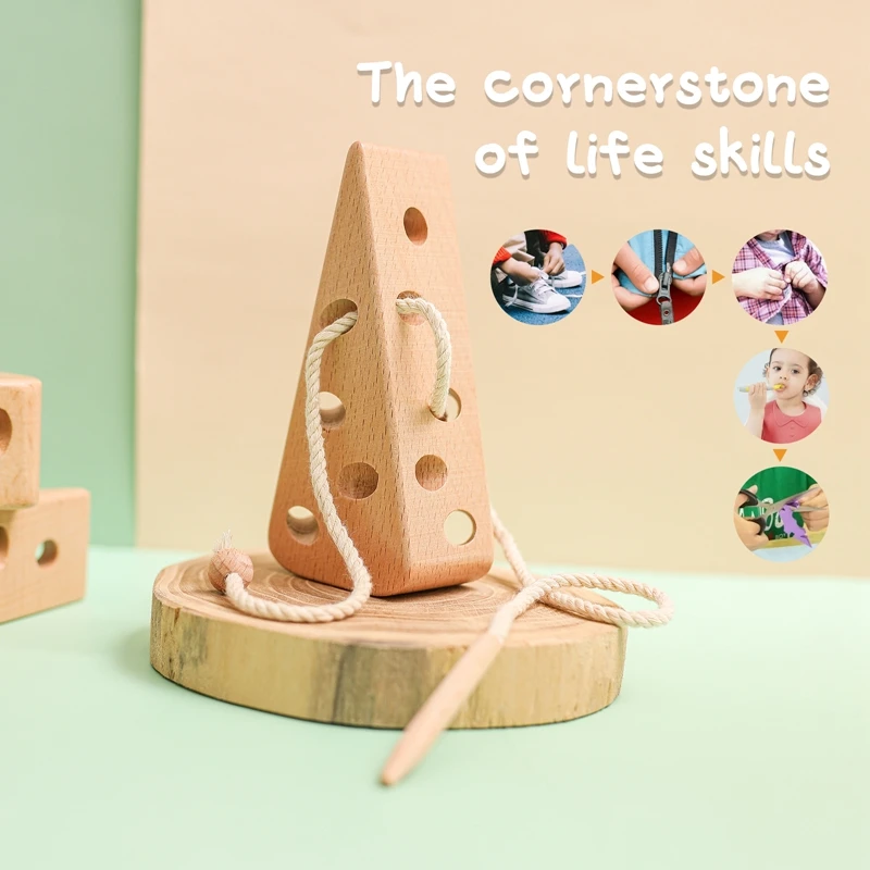 Juego de cordones en madera Montessori bebés – Aprendizaje temprano - imagen 5