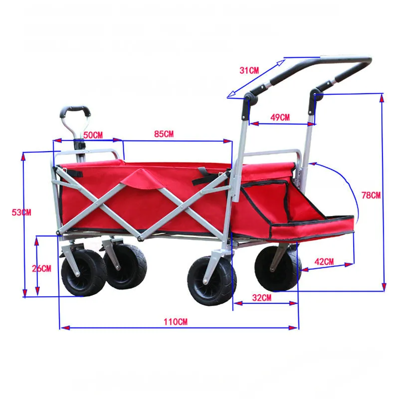 Carrito plegable todo terreno con ruedas anchas para playa y compras - imagen 3