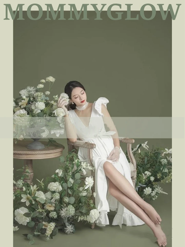 Vestido de maternidad blanco con detalles de mangas con volantes