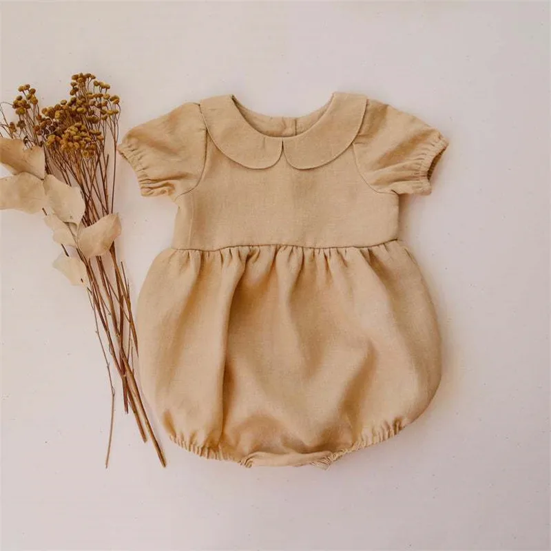 Pelele de lino y algodón con cuello pétalos para niña - imagen 5