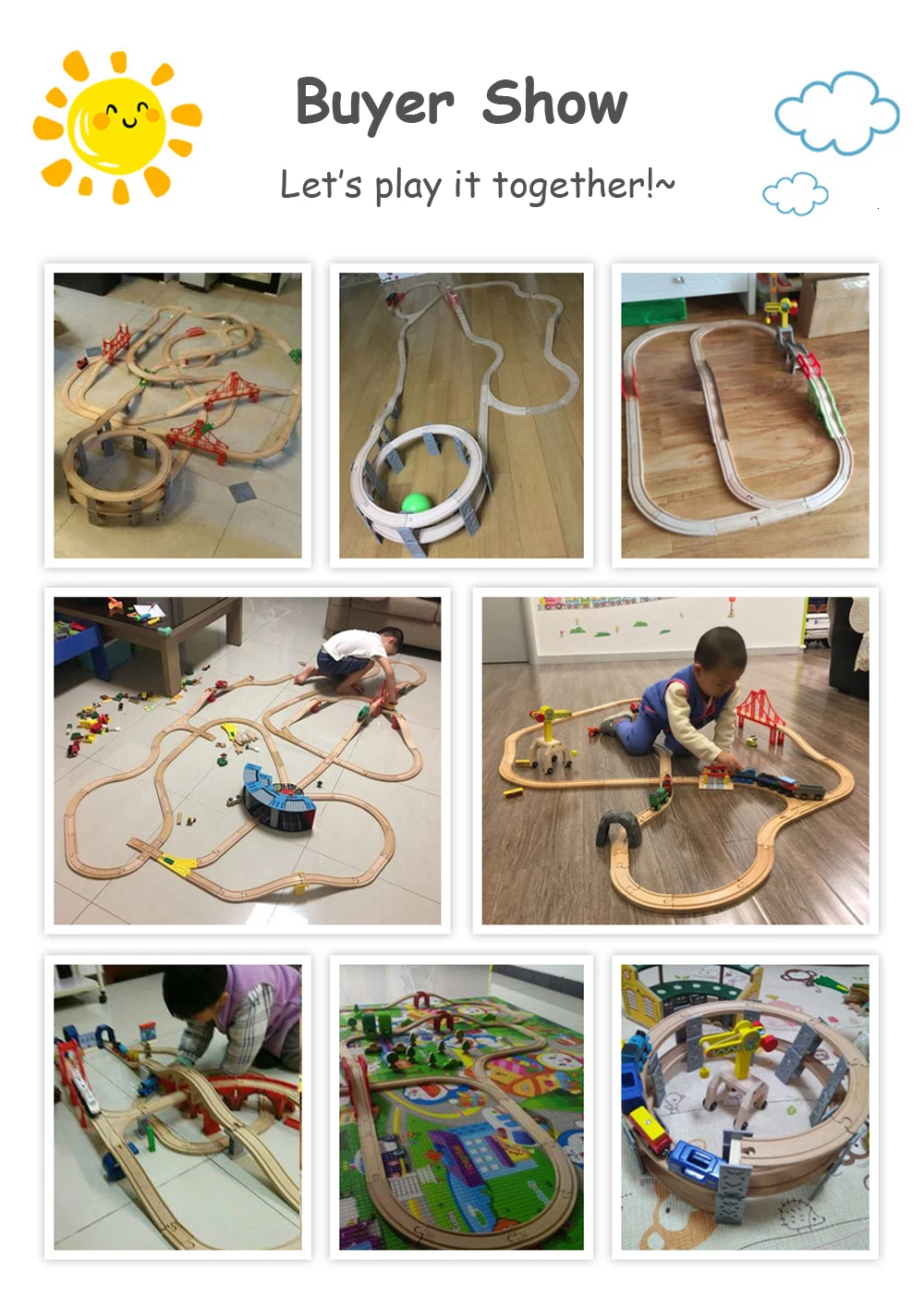 Niños jugando con pistas de tren combinadas