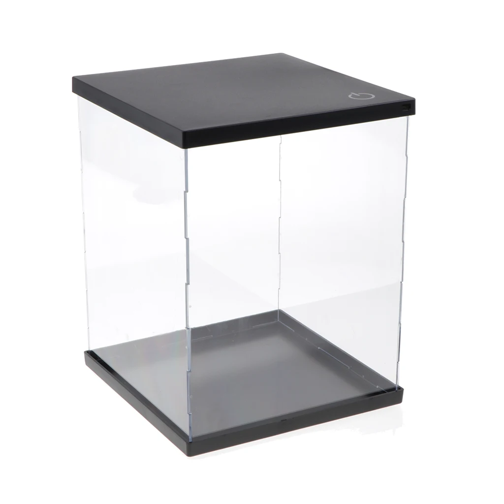 Caja de exhibición acrílica transparente con luces LED antipolvo
