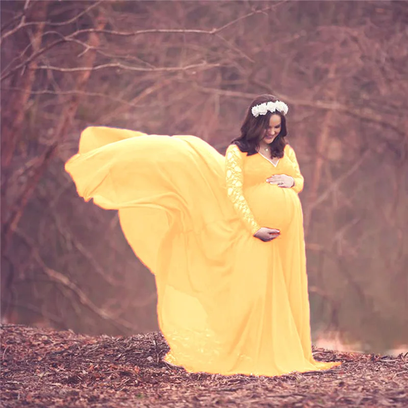 Vestido maxi de gasa y encaje para sesión de fotos de maternidad - imagen 5