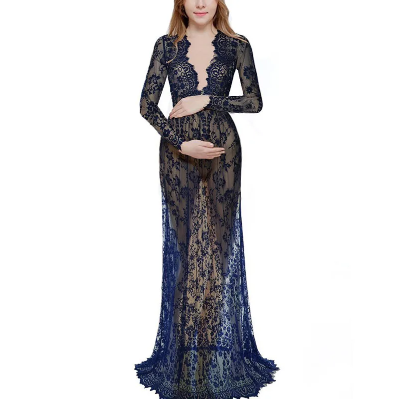 Vestido de maternidad maxi de encaje con cuello en V - sesion de fotos - imagen 4