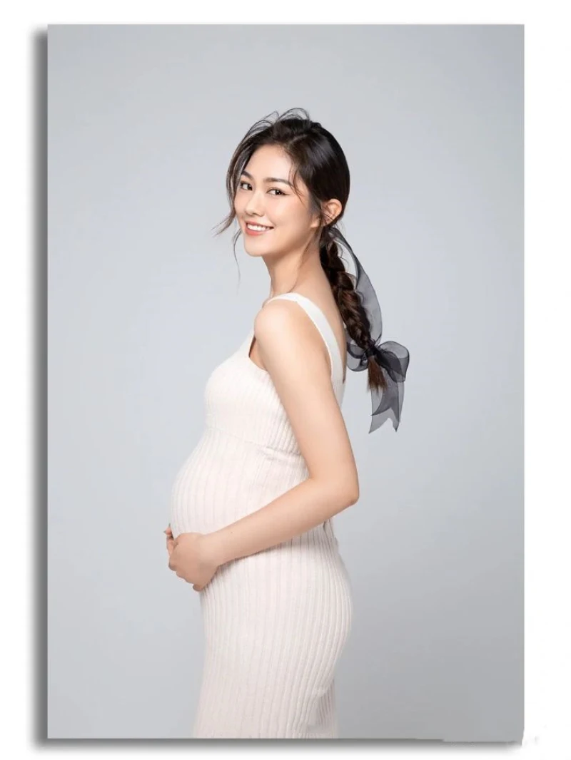 Vestido premamá ajustado de manga larga para embarazada – Elegante color sólido - imagen 2