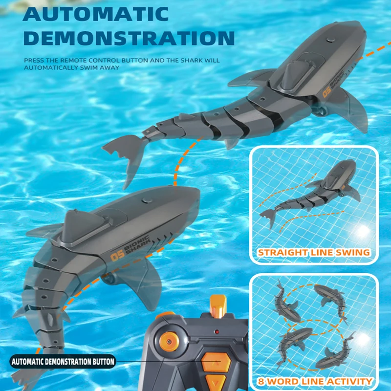 Tiburón RC acuático con luces – Juguete control remoto 2.4G para niños - imagen 3