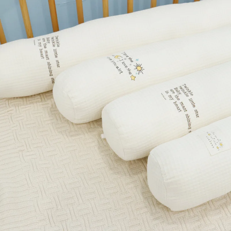 Almohada de embarazo cilíndrica con funda de algodón gofre extraíble
