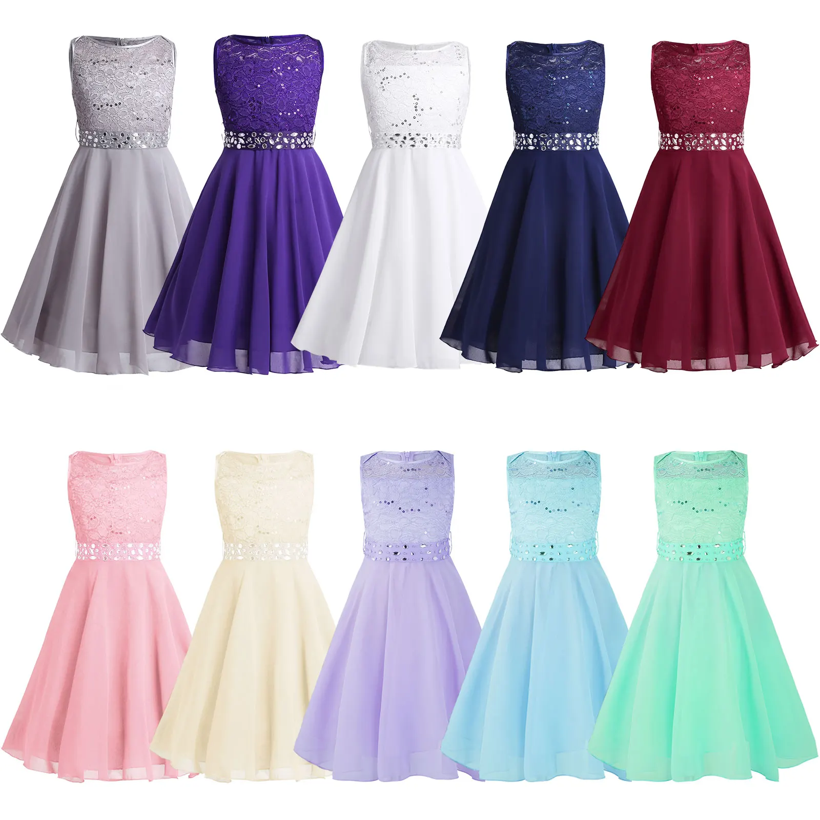 Vestido fiesta flores con lentejuelas sin mangas para niña elegante - imagen 3
