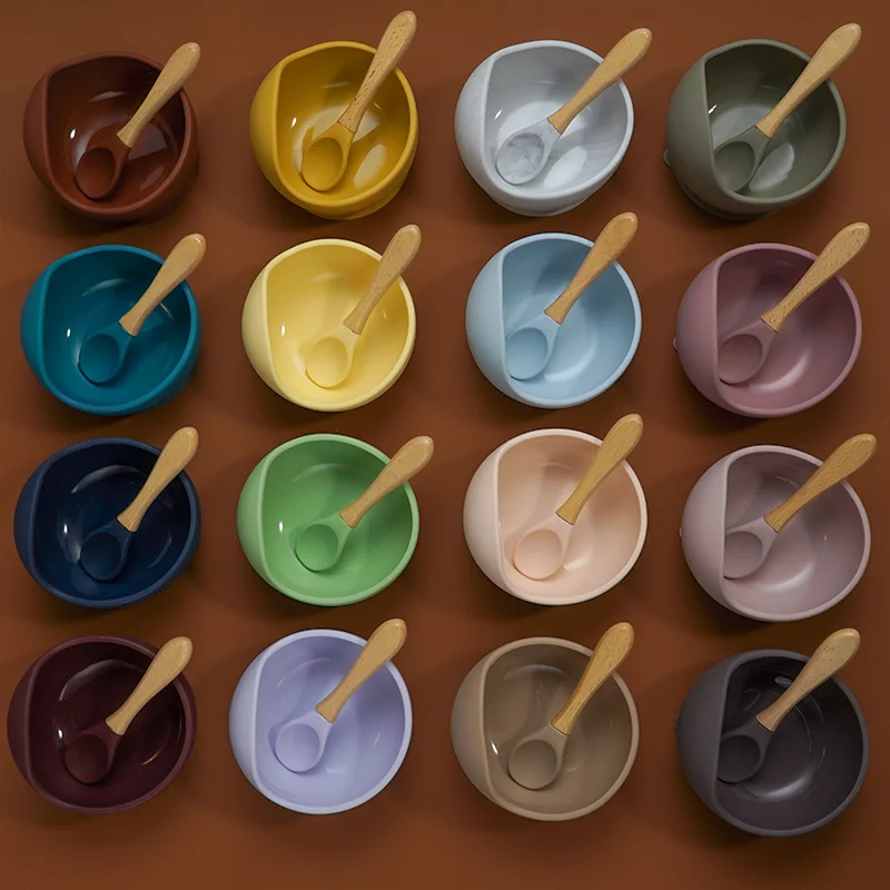 Cuencos y platos de silicona antideslizantes para bebé – Set seguro y suave