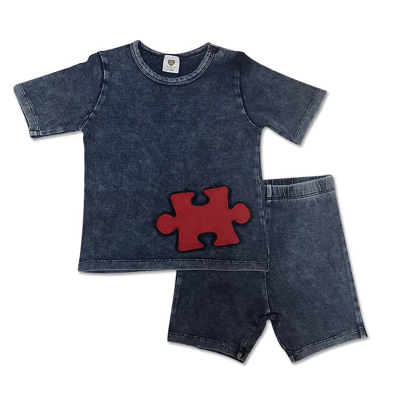 Conjunto de verano para bebé: top cuello redondo y pantalones mezclilla
