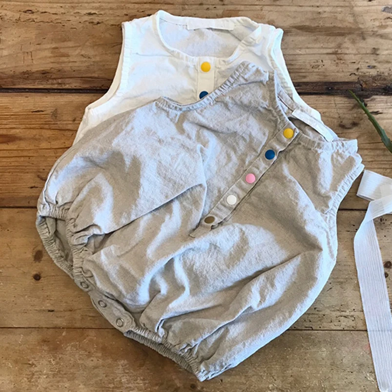 Pelele de verano sin mangas de lino y algodón para niños - imagen 5